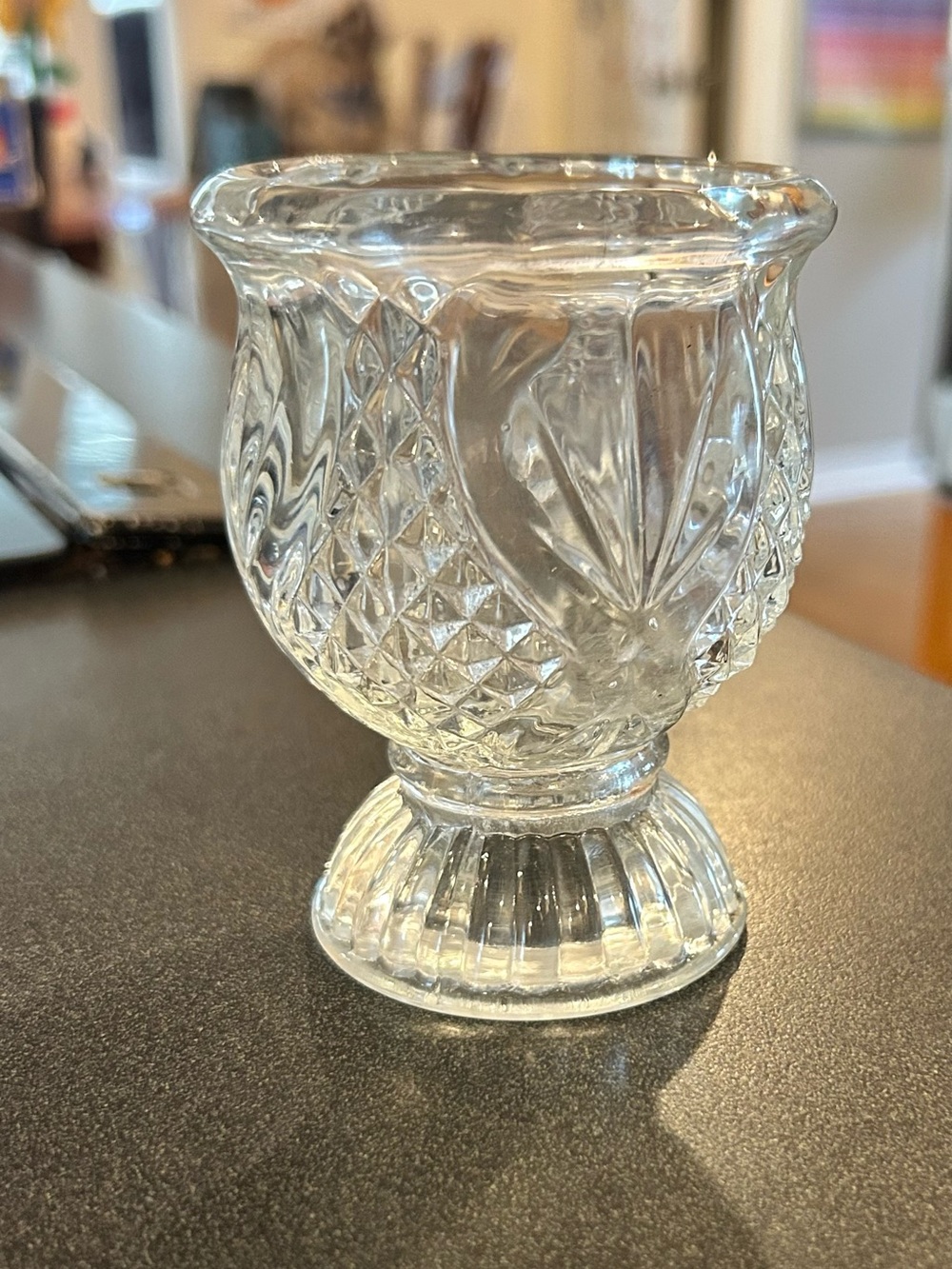AVON Decorative Fostoria Pressed Glass Candle Holder - Tulip pattern